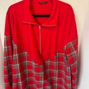 NWOT BloomChic Red Plaid 1/4 Zip Top